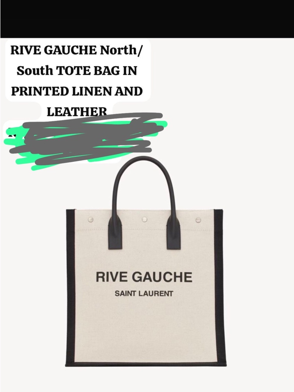 Saint Laurent Rive Gauche Tote in Cream and Black